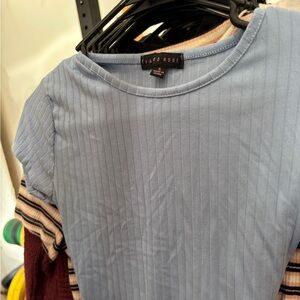 Head Rose Blue Ribbed Top